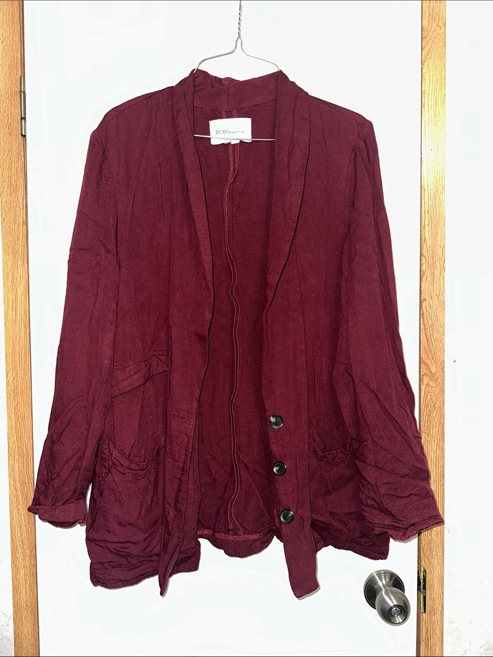 BCBG Women's Burgundy Relaxed Blazer Jacket